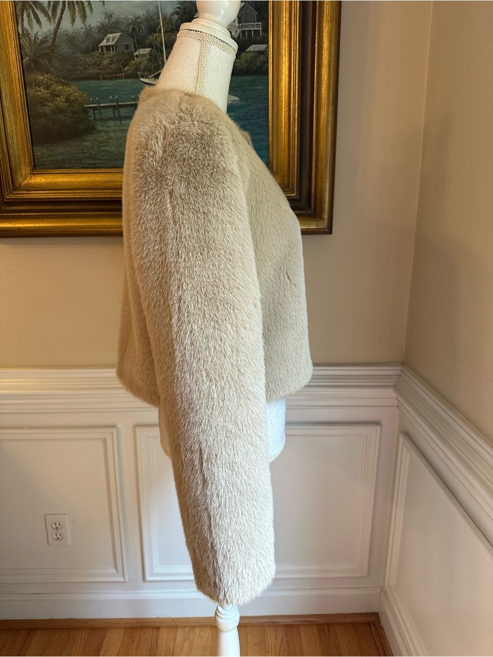 ZARA Faux Fur Collarless Cropped Jacket - Picture 9 of 12